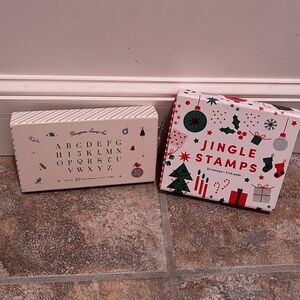 Anthropologie 2Stamp sets:Holly Jolly Alphabet and Jingle Stamps Set NIB
